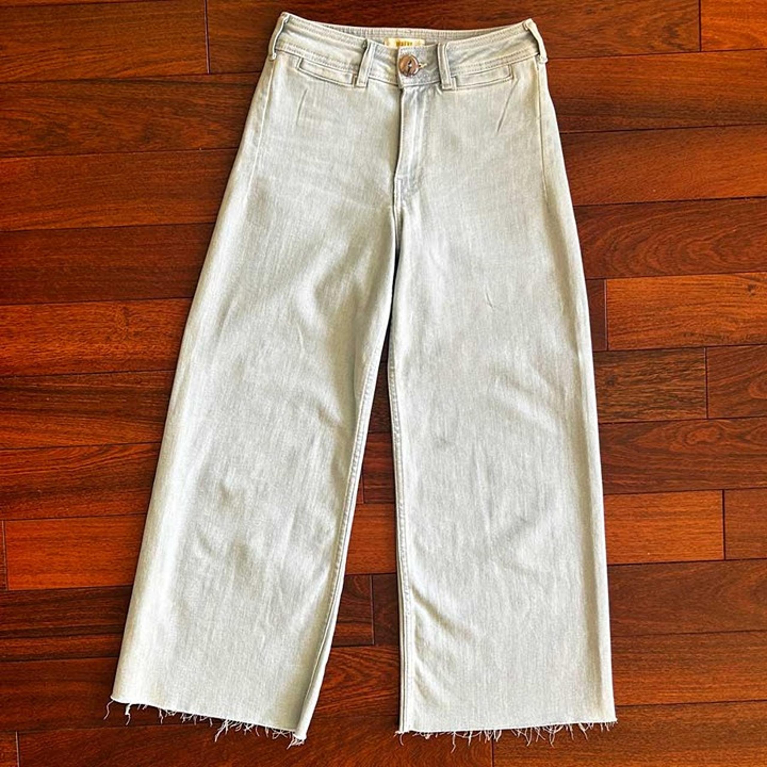 Maeve Anthropologie Women's Size 25  Petite Wide Leg Raw Hem Denim Crop Jeans