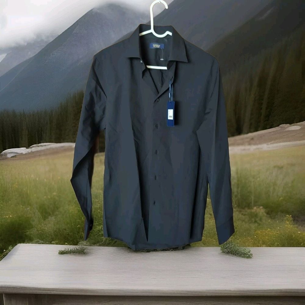 Cavalli CLASS Men's Long Sleeve Dress Sports Shirt Size 16 Slim Black NWT
