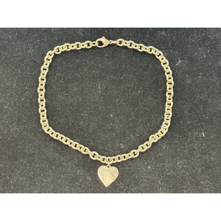 16 Inch Unbranded 925 Sterling Silver Round Link Necklace w/1 Inch Heart Pendant