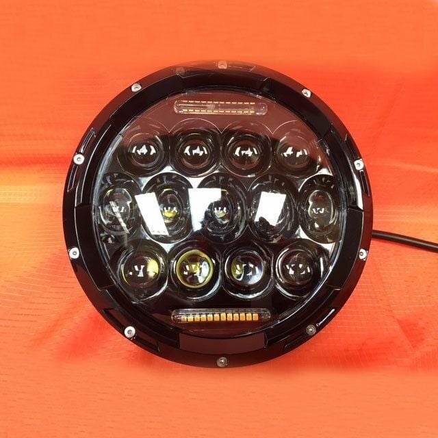7″ 75W BLACK Projector LED Light Bulb Headlight For Harley with GREEN HALO