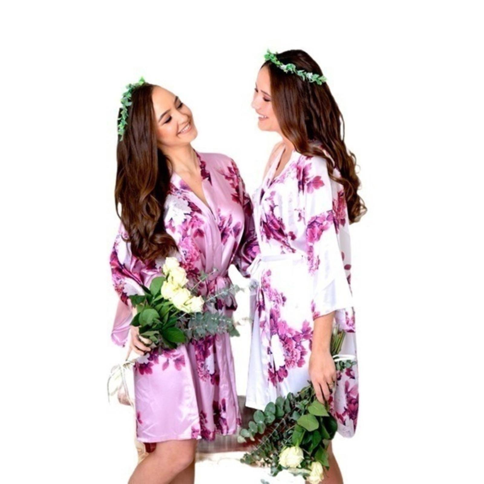 Women’s Floral Satin Kimono Robe - Pink and White - OS - NWT