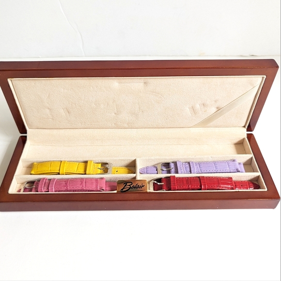 Belair Wood Watch Box 4 New Leather Croc Wristbands Watch Bands Lacquered