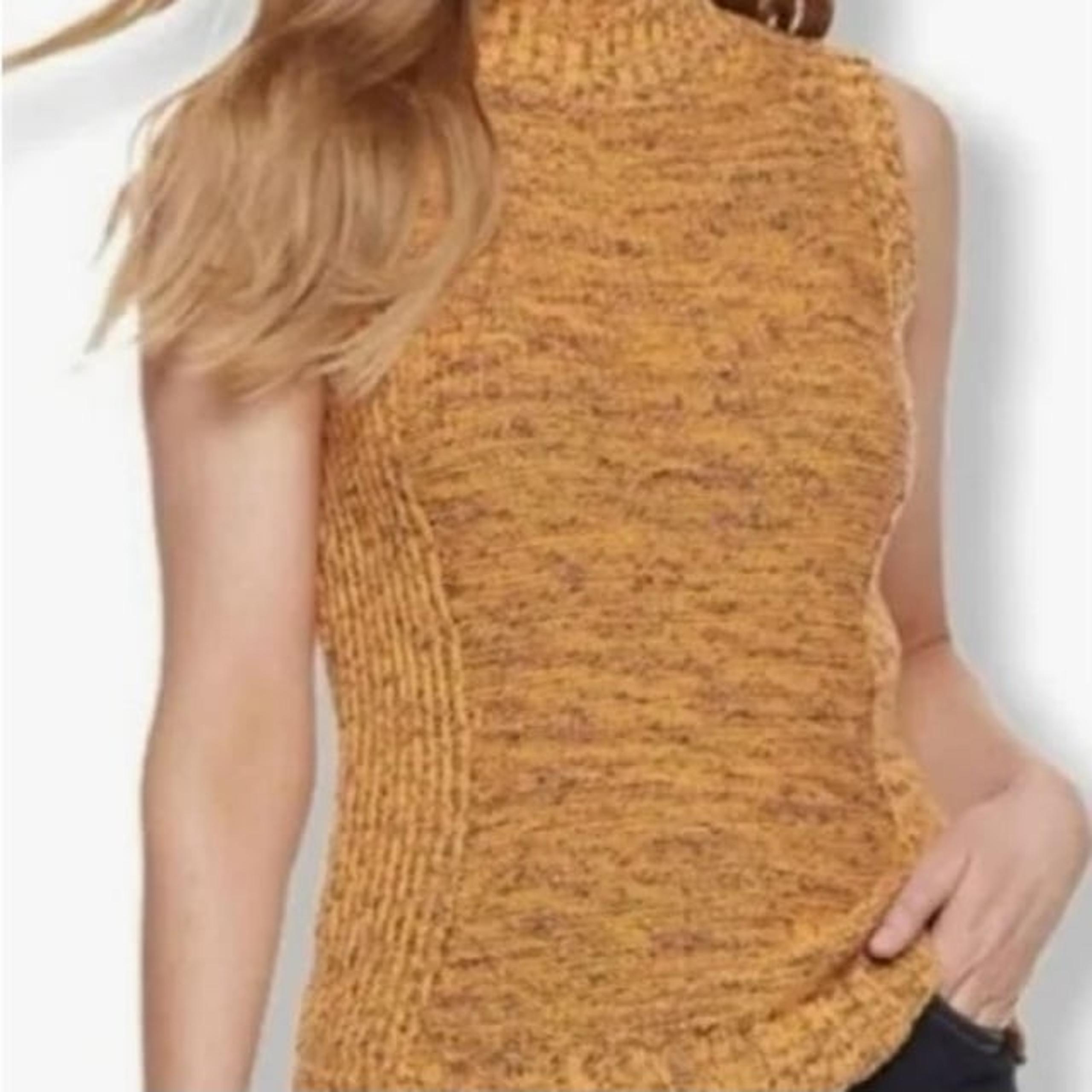 NINE WEST Sweater Sleeveless NWT Mock Turtleneck Ribbed Marled Orange Gold Black