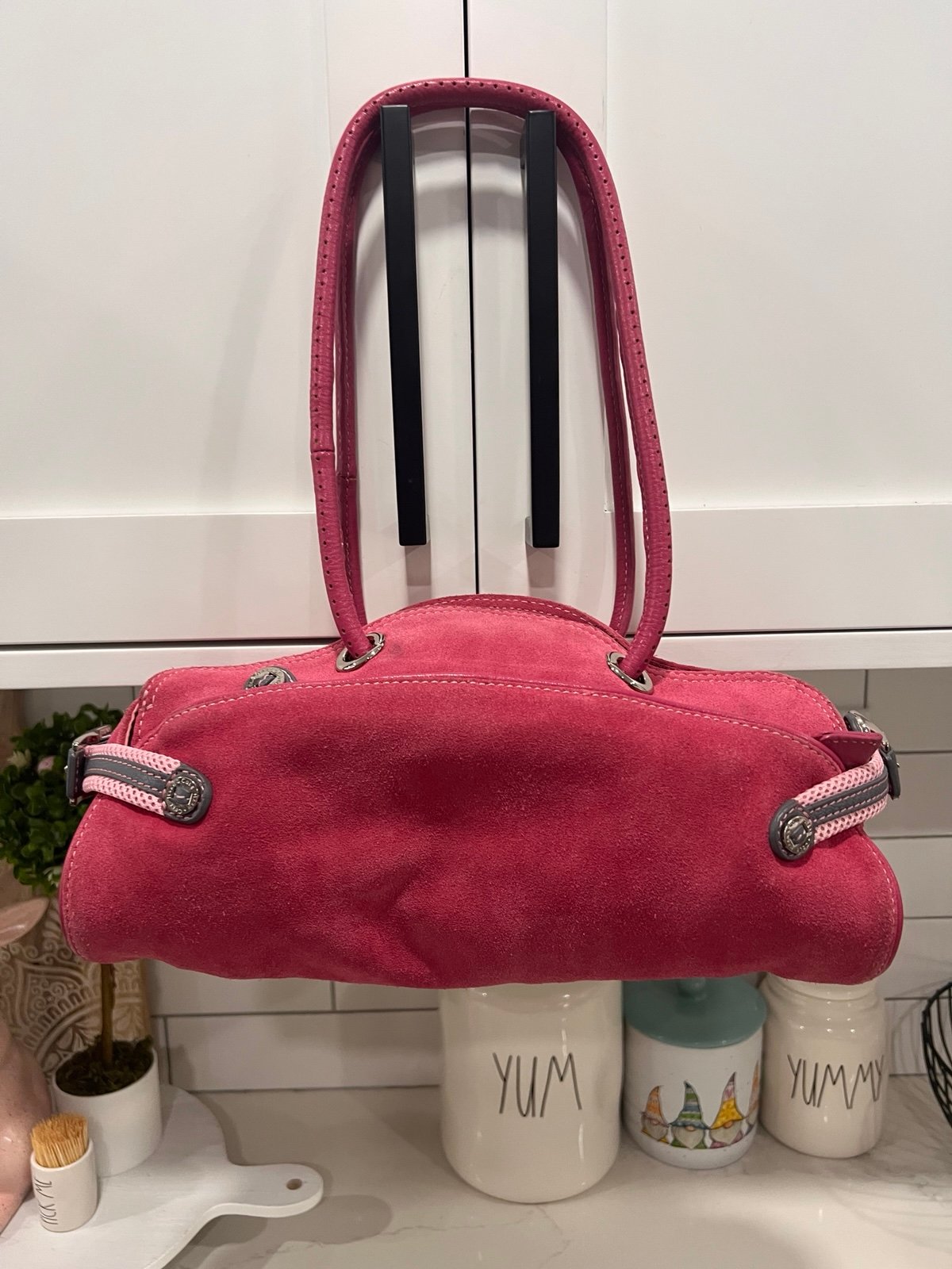 Cole Haan Suede Kesley Small Double Straps Shoulder Bag in Ruby