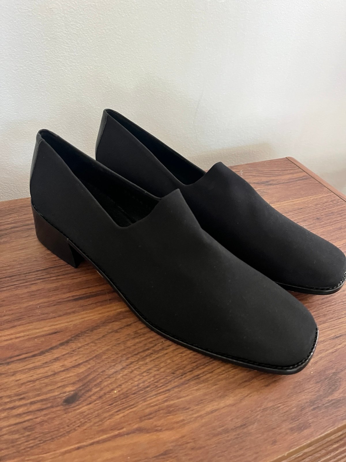 Donald J Pliner Black Silk Elastic W11.5 Slip On Loafer Shoes NWOB Office Wear