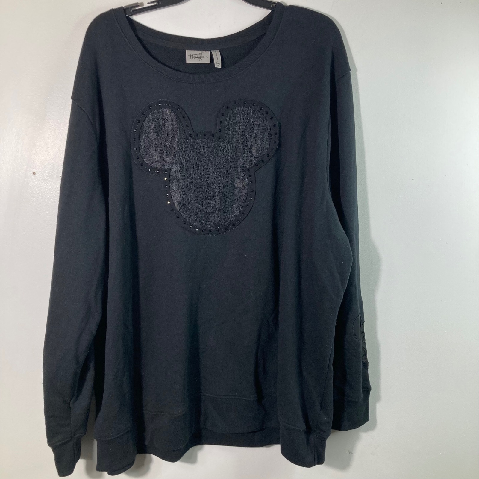 Womens Disney Boutique Micky Sweatshirt Lace Beads Long Sleeve Black 2X
