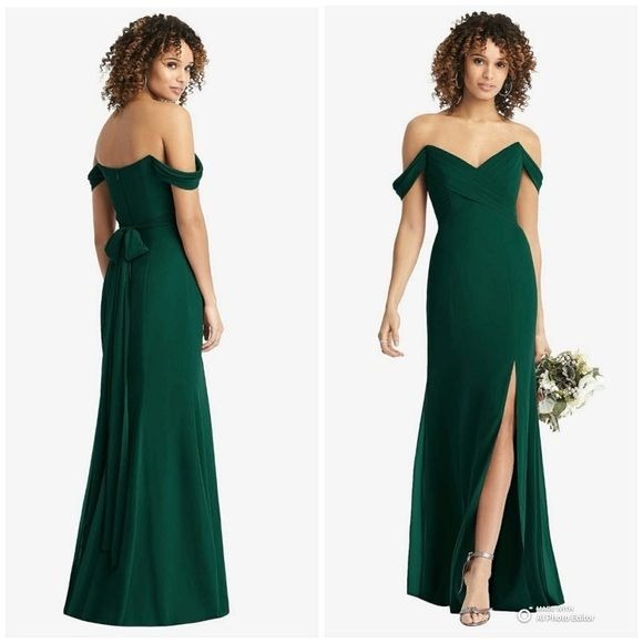 Social Bridesmaids Hunter Green 8193 Off The Shoulder Formal Gown Size 2 NWT