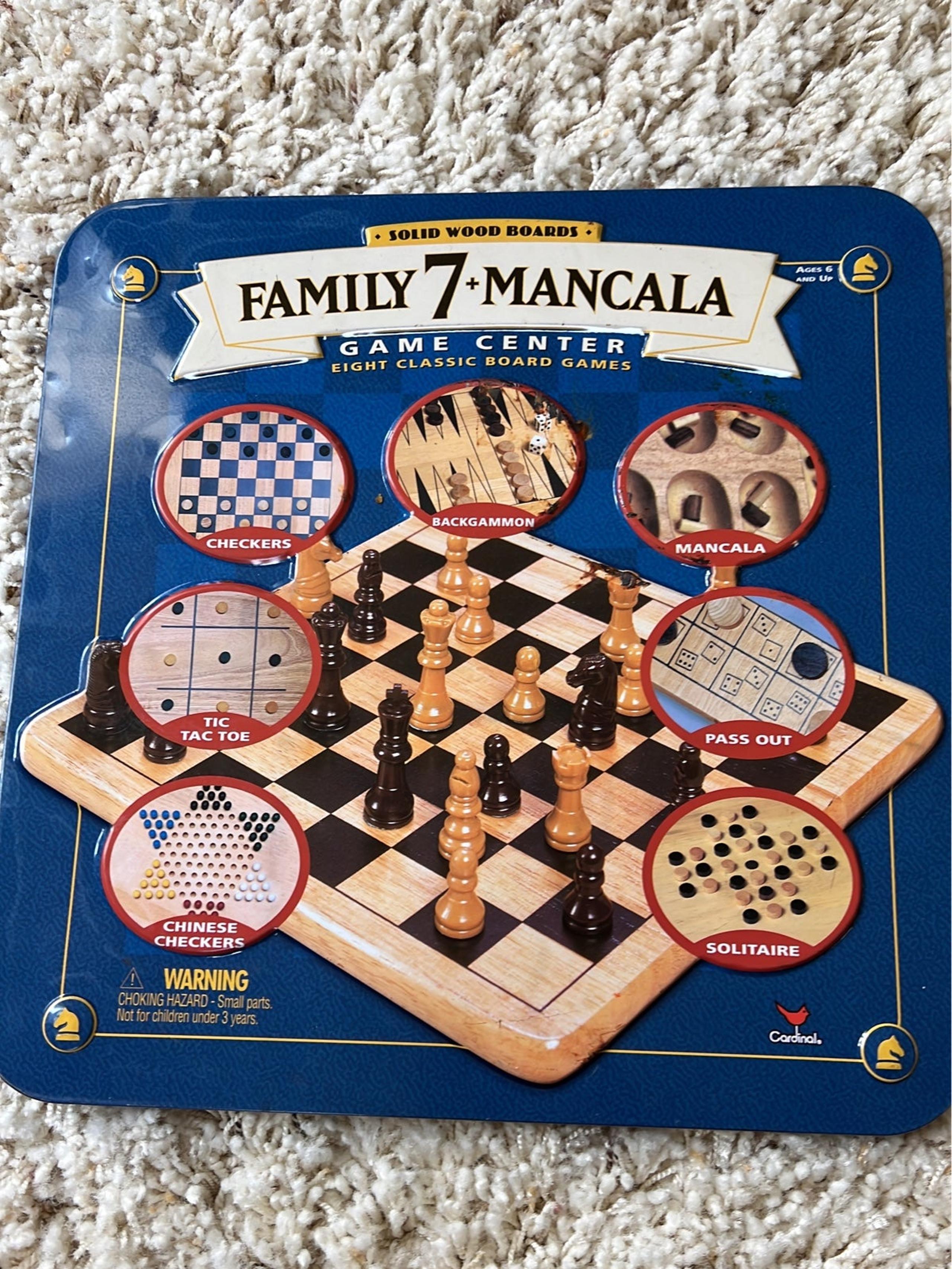 SOLID WOOD FAMILY 7 +MANCALA  GAME CENTER - 8 Classic Board Games