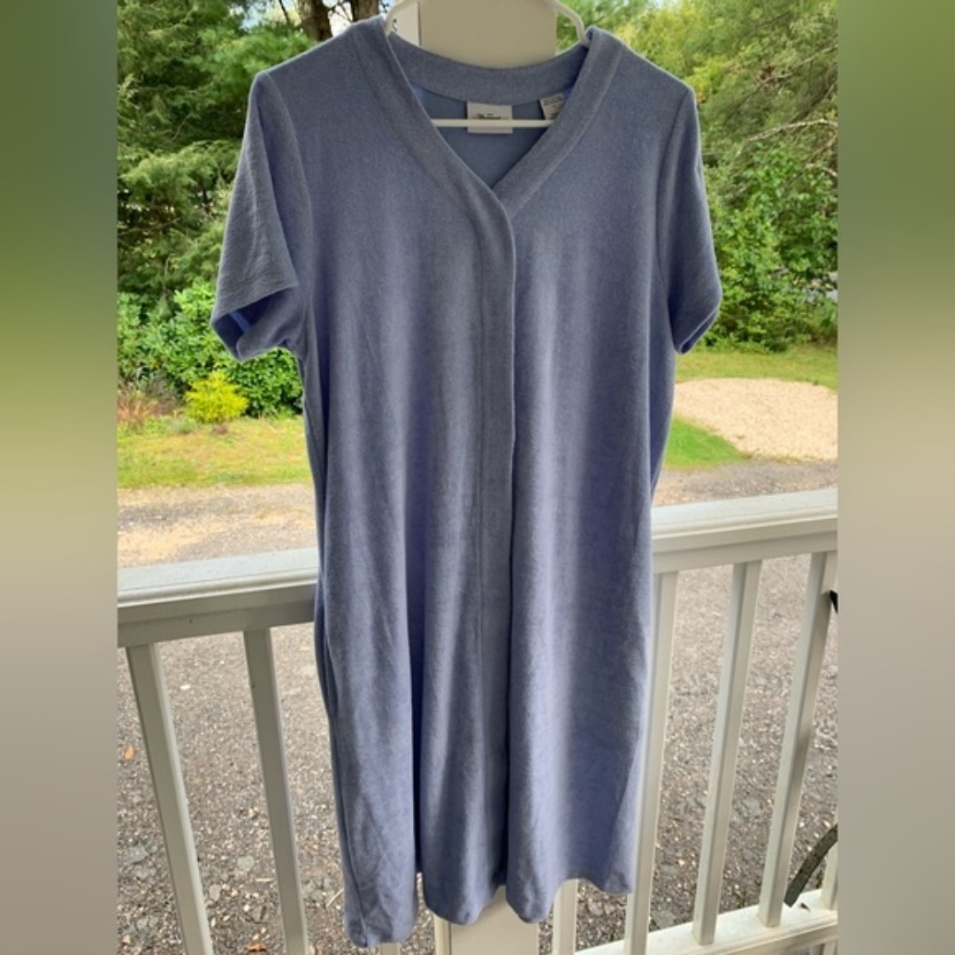 Vermont Country Store Terry Snap-Front Duster Size Small Periwinkle - NWOT Robe