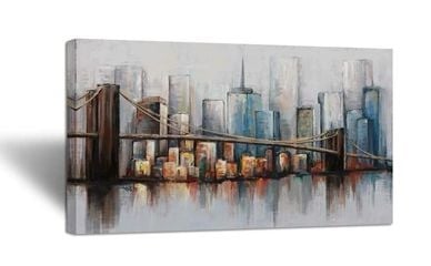 20 x 36 Brooklyn Bridge New York Skyline Framed Canvas Print Wall Art Decor