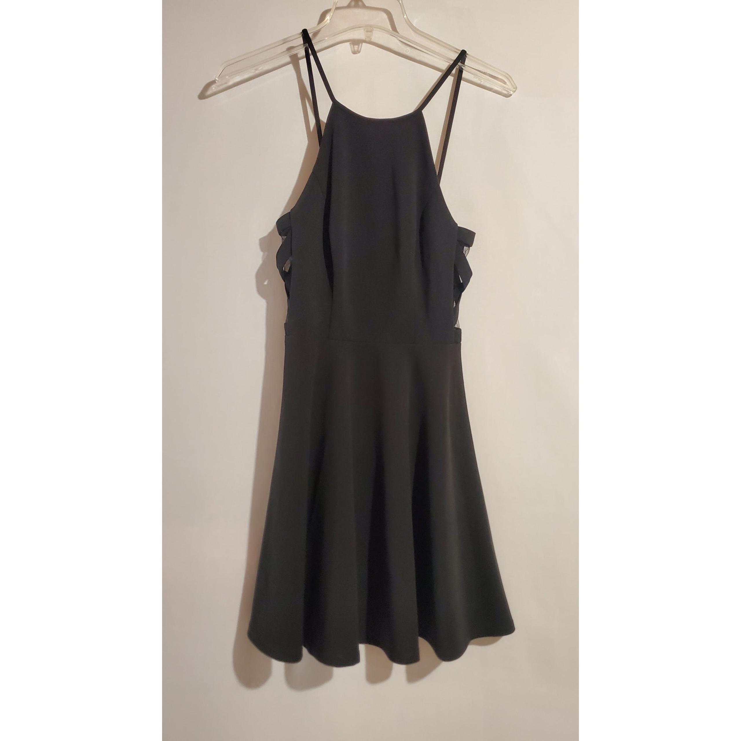 City Triangles Mesh Criss Cross Side Panel Halter Skater Mini Dress Size 0 LBD