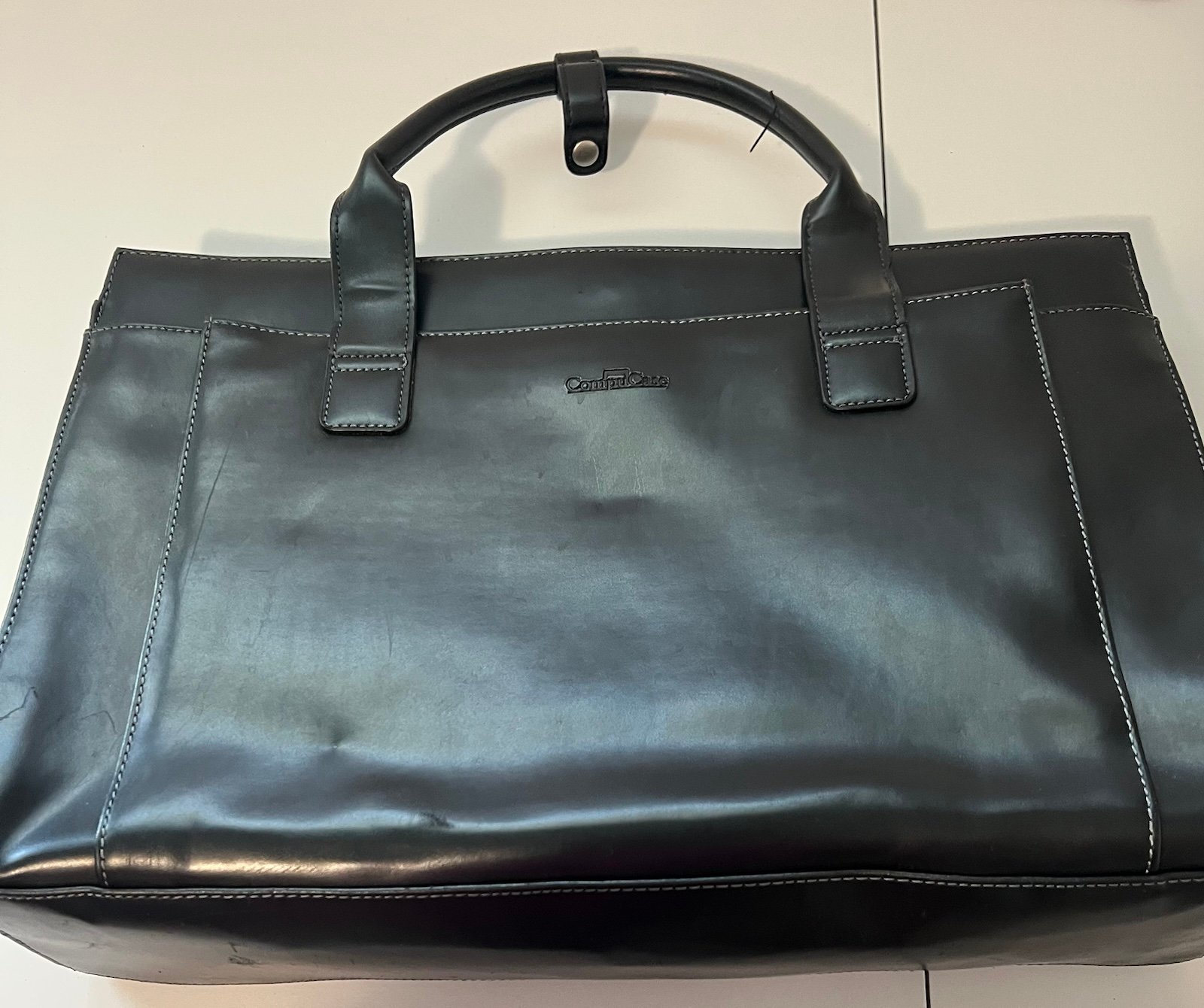CompuCase Black Leather Laptop PC Case with serveral Pockets