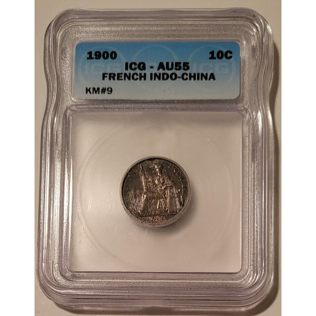 French Indo-China (Vietnam) 1900 Silver 10 Cents AU55 ICG Toned