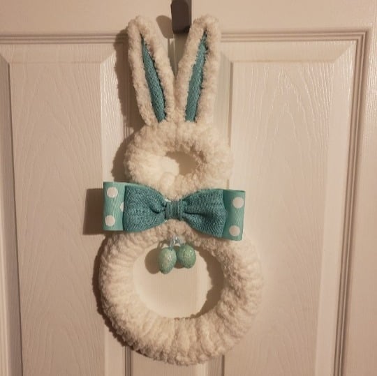 NEW Handmade Easter Wreath Cute Bunny Door Hanger Spring Wall Decor White Rabbit