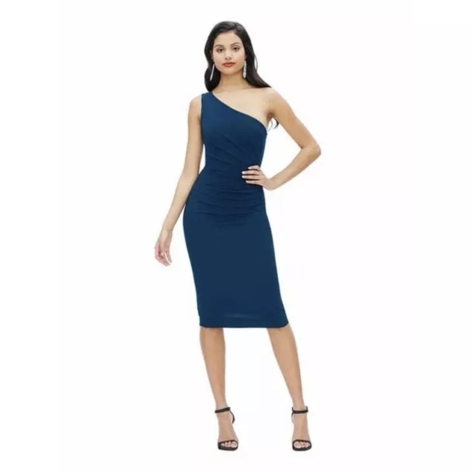 NWT Dress The Population Martine Stretch Crepe One-Shoulder Dress S Peacock Blue
