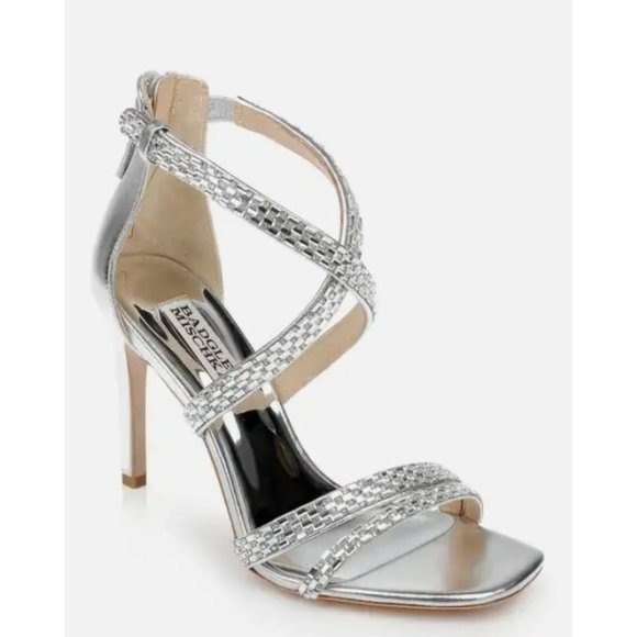 Badgley Mischka Zendaya Satin Heel Stiletto Sandals in Silver