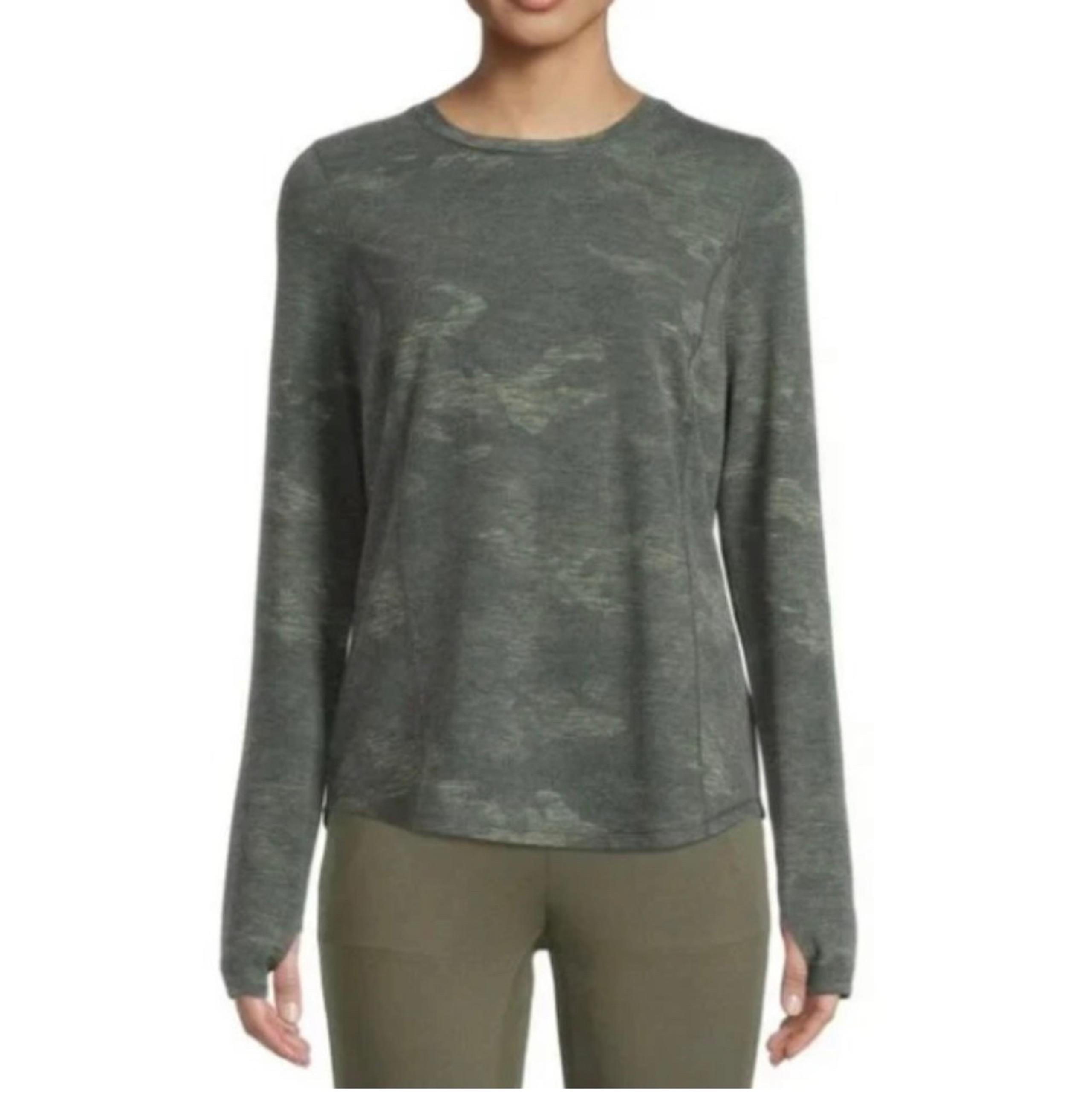 Avia Women's Performance Long Sleeve T-Shirt Green Camo Camouflage Size Small