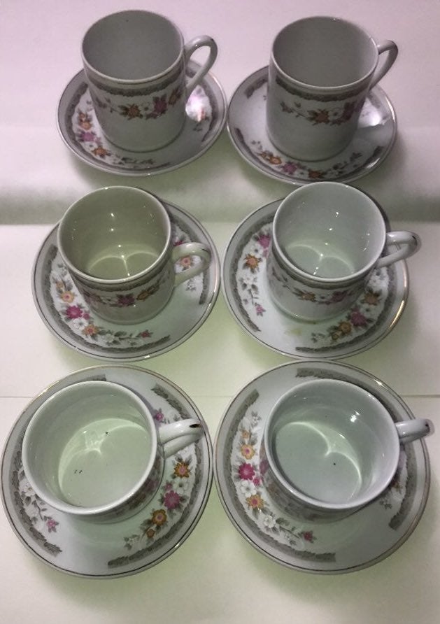6 Vintage Tea Cup And Saucer Handpainted