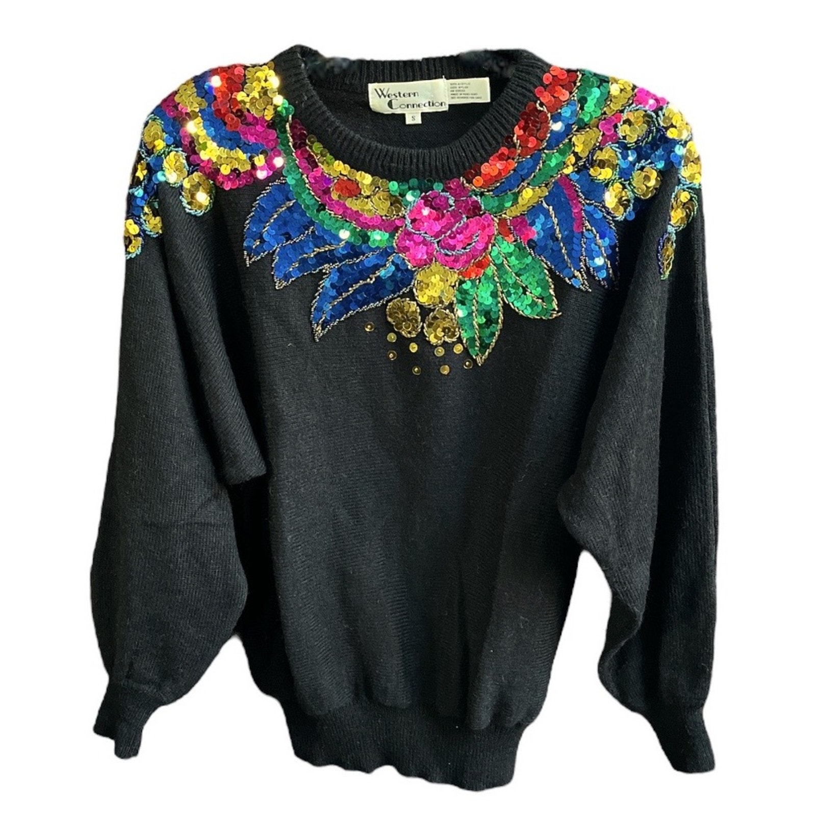 Western Connection Sequins and Beads Sweater Vintage Black Size Small