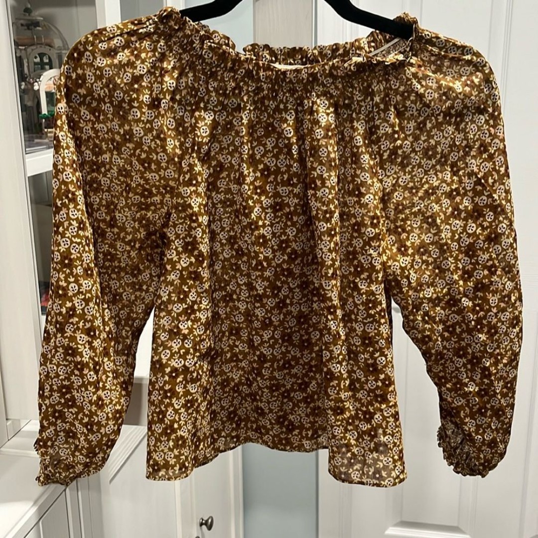 DOEN Kids Floral Long Sleeve Blouse, Golden Mesa Flor, Size 10 (Girls)