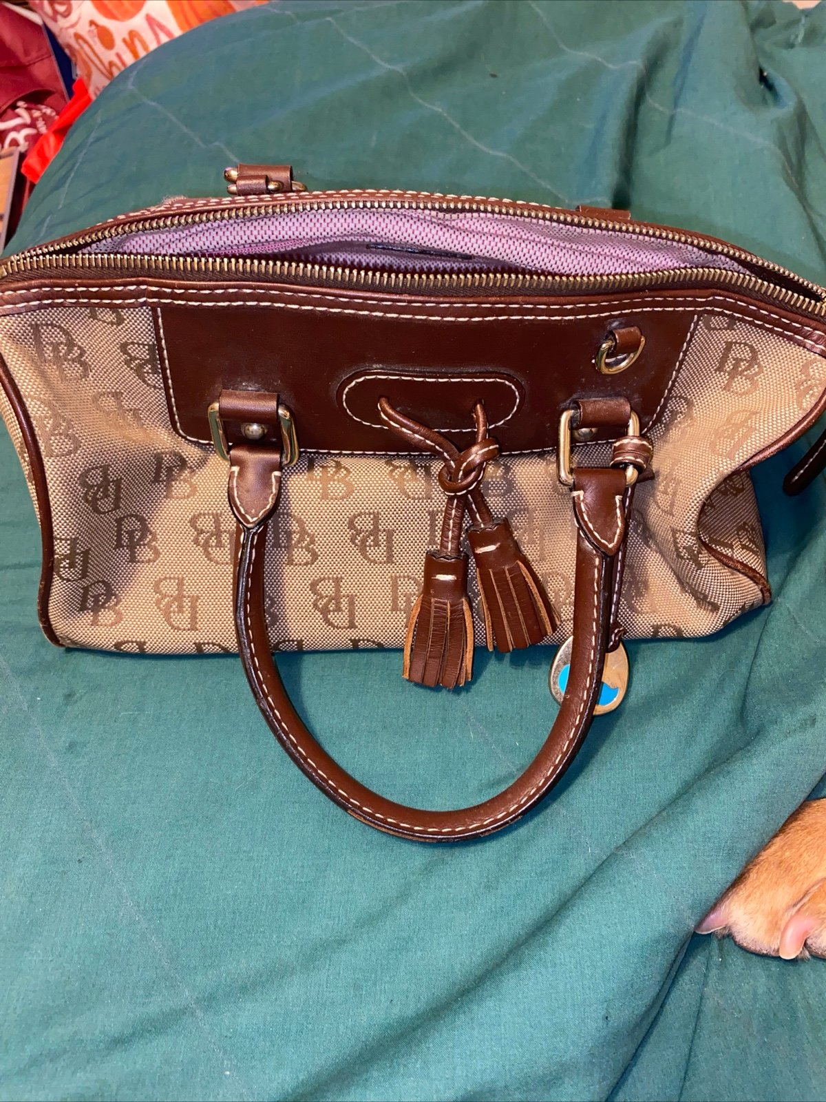 Dooney and Bourke Logo Satchel Handbag/Crossbody w/ Leather Handles and Strap