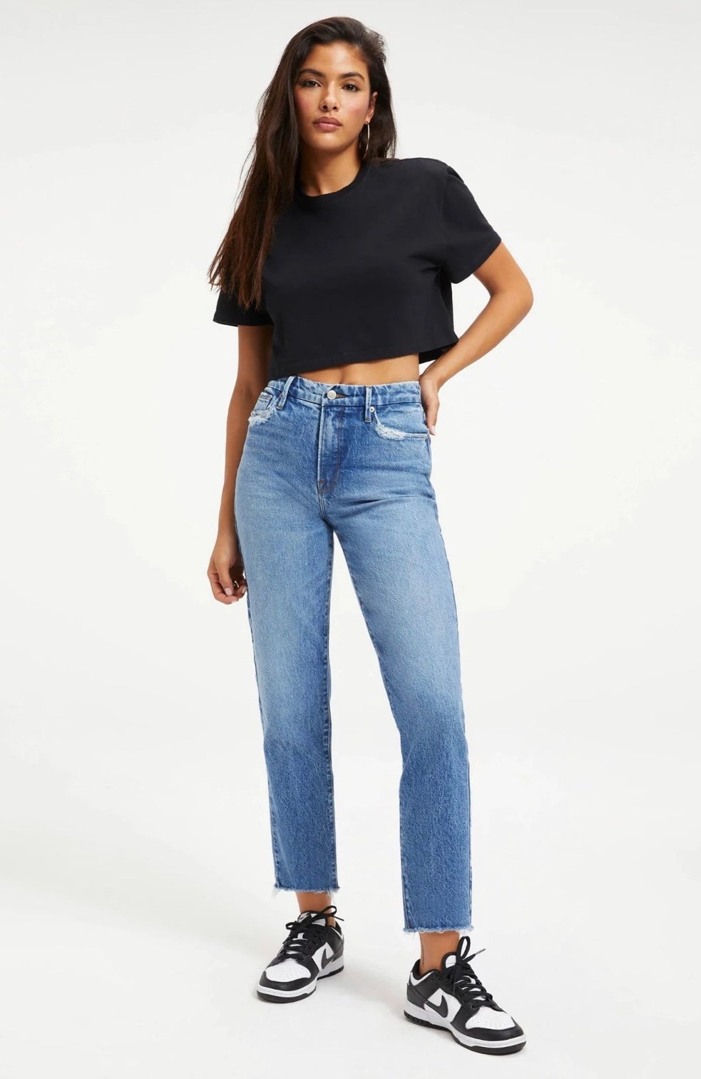 Good American Good Vintage Raw Hem Distressed Pocket Jeans NWT