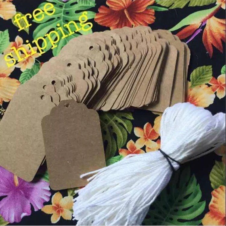 747 Ct Kraft Blank Scallop Rectangle Label Tags + Strings Included