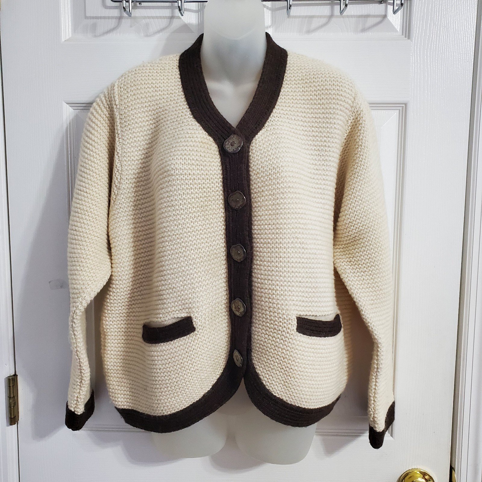 Vintage 90s Shetland Wool Knit Sweater Size M Button Down