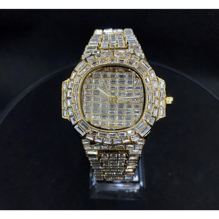 18K Gold Lab Diamond Covered Men's Luxury Brand Iced Out Watch
