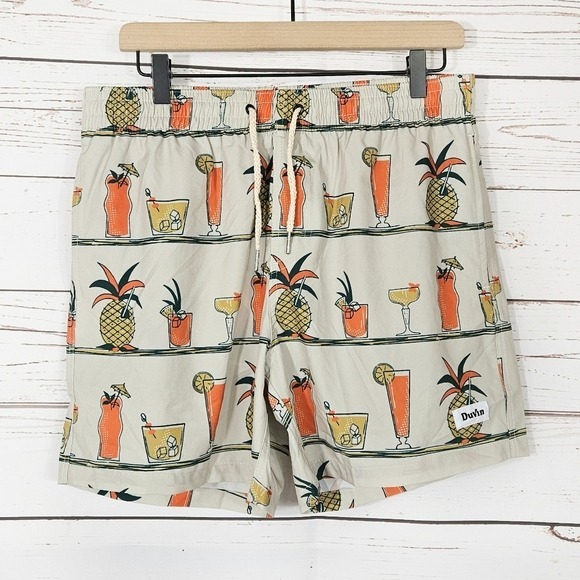 Duvin | Tropical Cocktail Beige Swim Shorts
