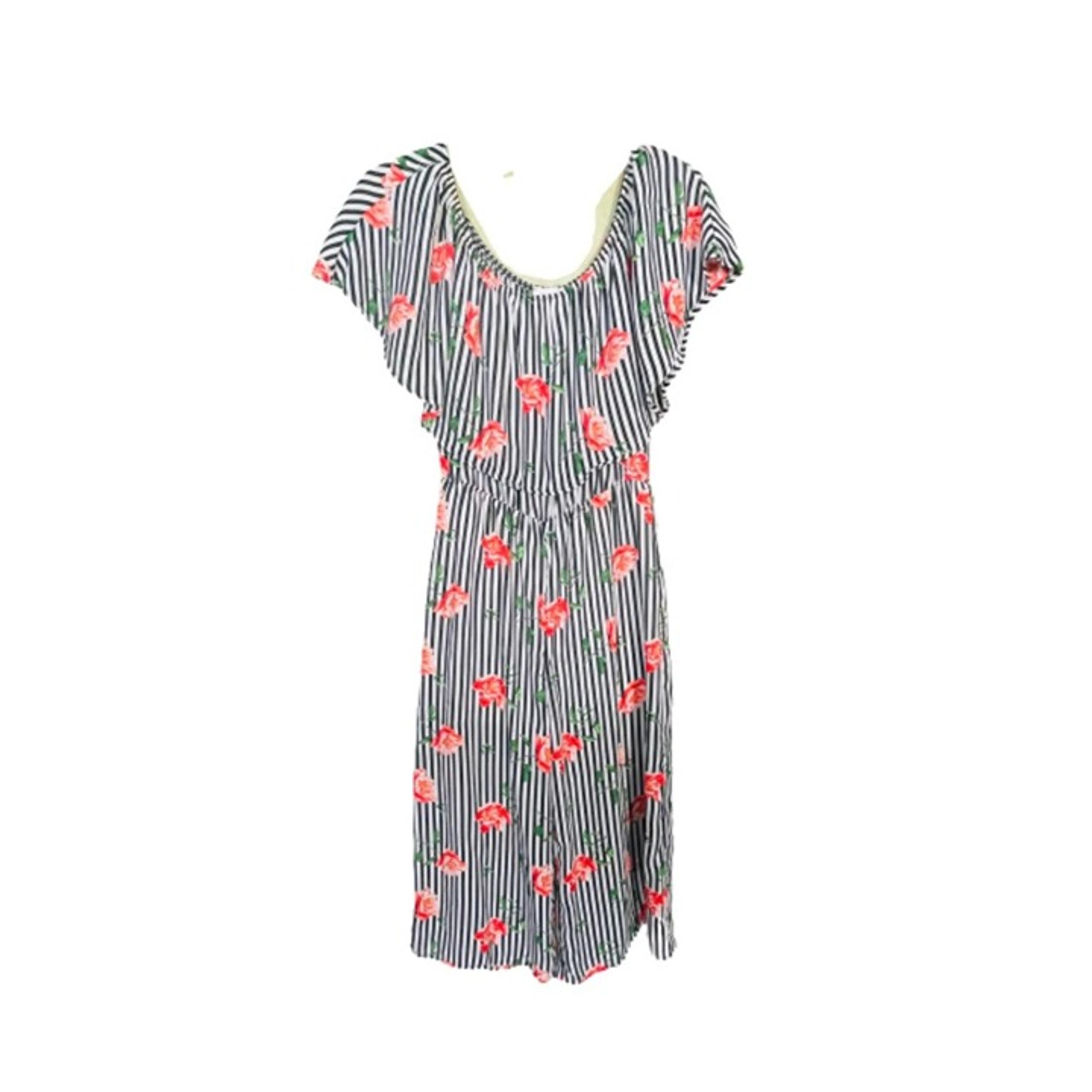 Everly Floral Striped Jumpsuit Pantsuit Black White Size Small