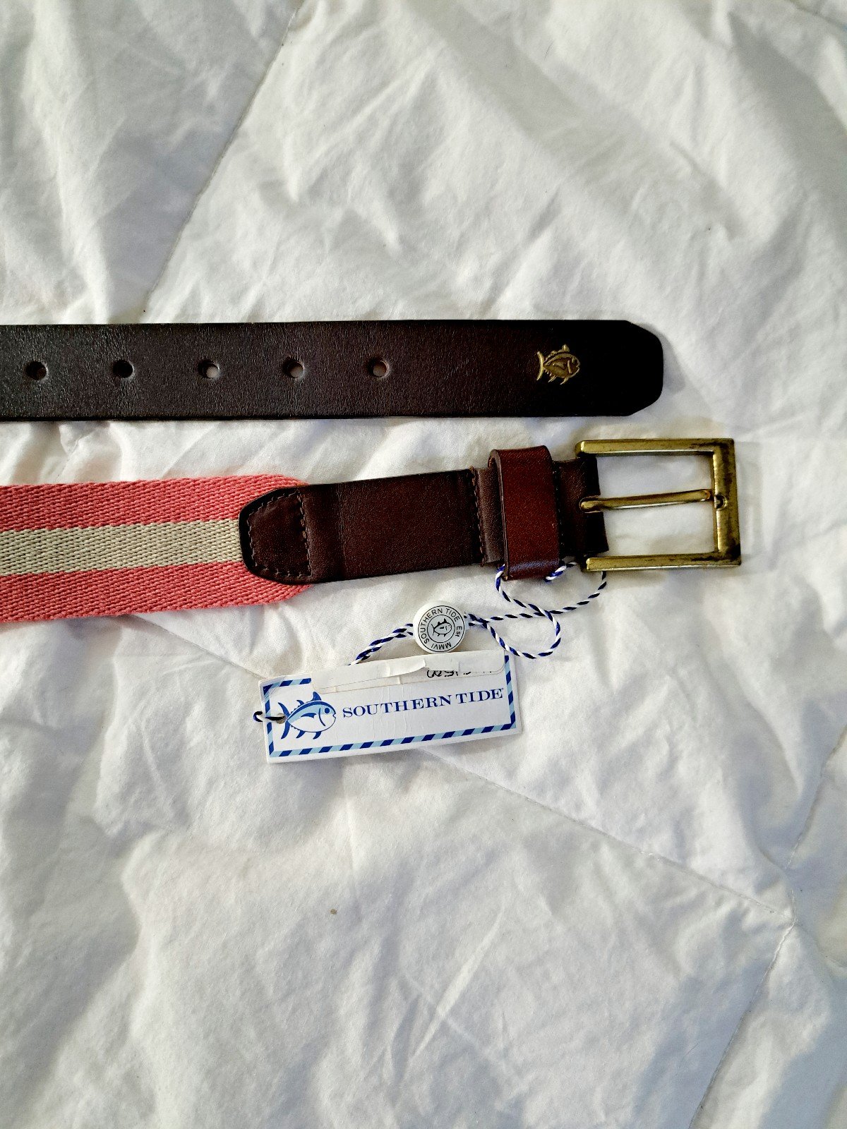 Classic Surcingle Belt in Salmon & Khaki by Southern Tide Size 34. NWT