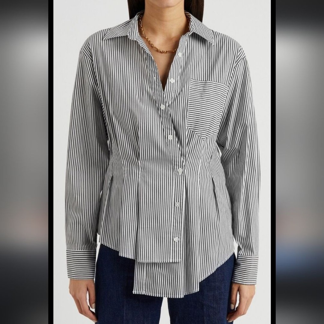 Veronica Beard Rosamund Stripe Asymmetrical Button Up Top Blouse Size 14