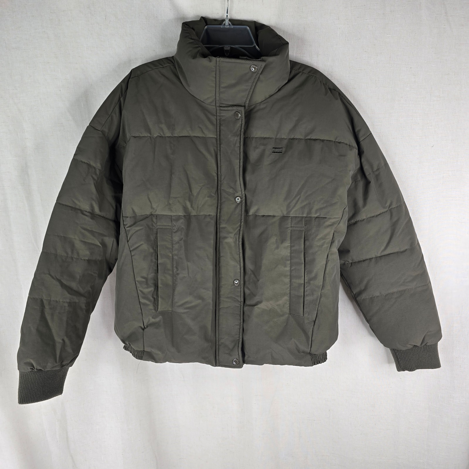 Levis Womens Large Oversized Puffer Cropped Green Olive Jacket