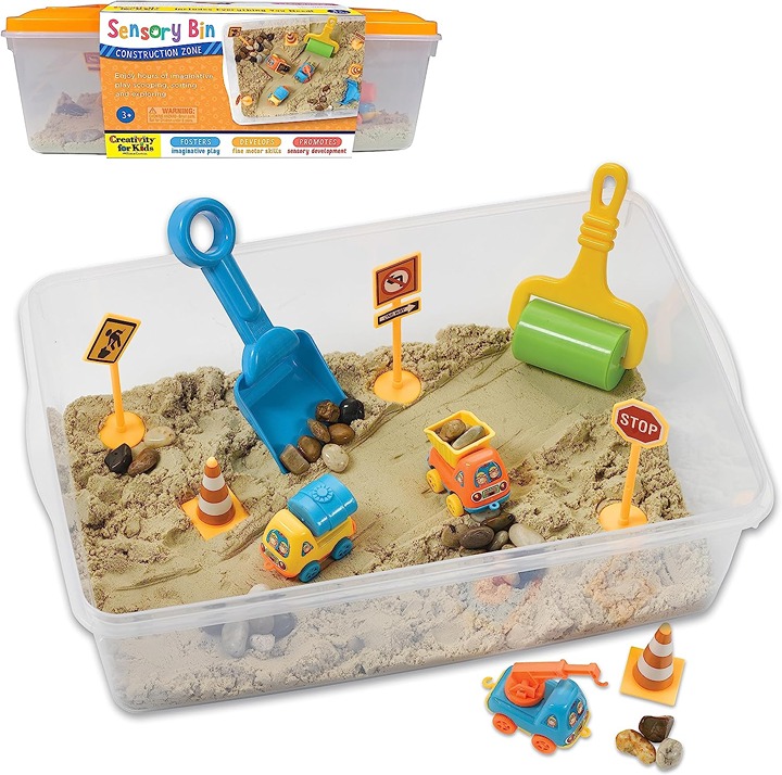 Creativity for Kids Sensory Bin: Construction Zone Playset - Sandbox Truck Toys