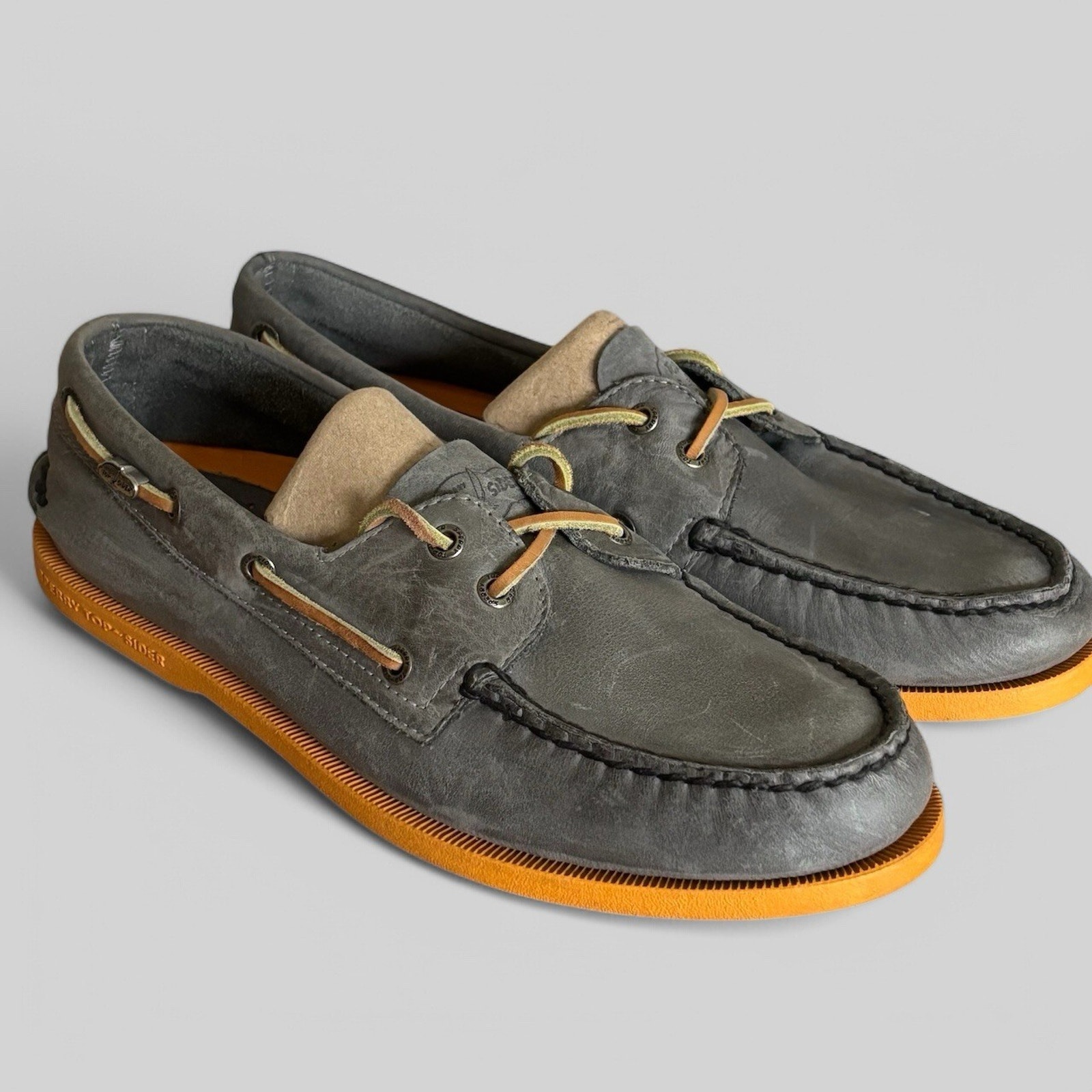 Sperry Authentic Original Boat Shoes Top Sider Gray Leather Mens Size 10.5