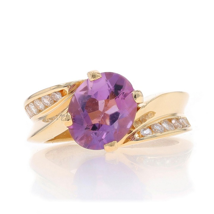 Yellow Gold Amethyst Diamond Bypass Ring - 14k Oval 2.40ctw LX2116