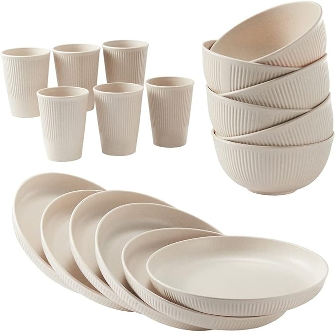 18pcs Wheat Straw Dinnerware Sets HXYPN Unbreakable Reusable Dinnerware Set Kitc