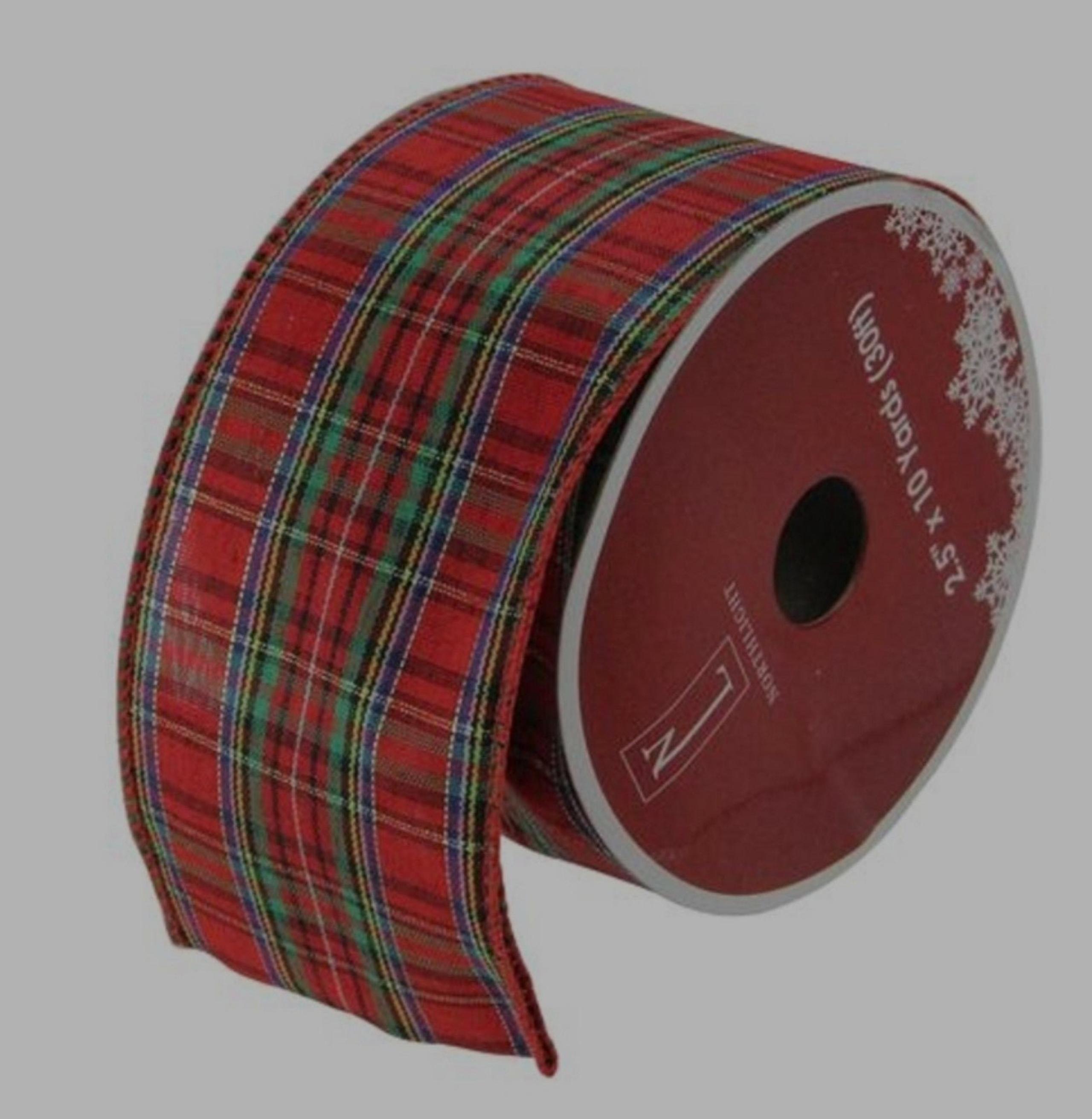 30 ft Red & Green Stripe Plaid Wired Christmas Craft Ribbon Northlight