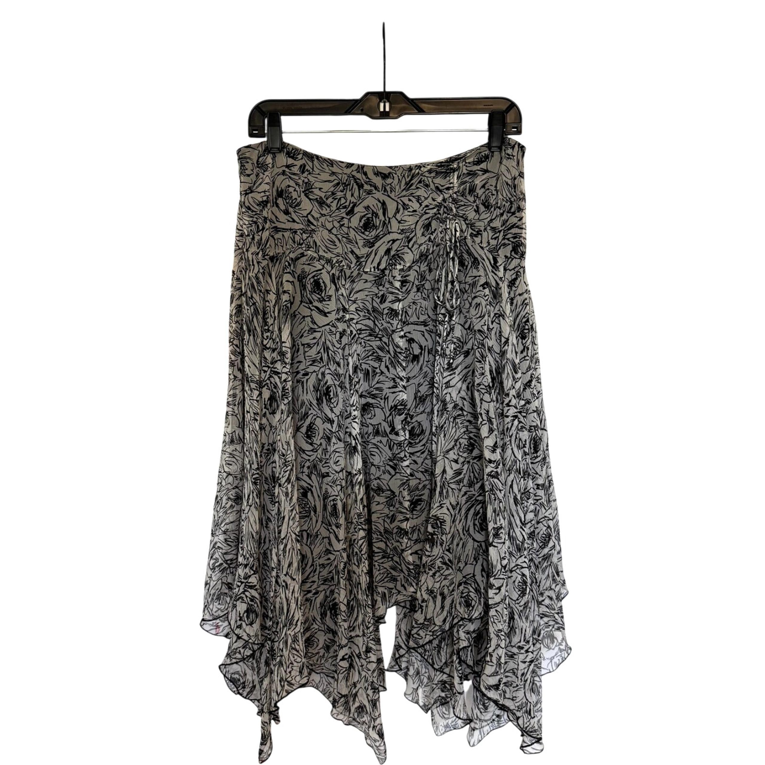 100% Silk Vintage Asymmetrical Midi Skirt Black Gray Size 10 - Nine West