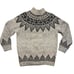 Hand knit Women's Mock Neck Grey Black Sweater 100% Icelandic Wool Fair Isle
