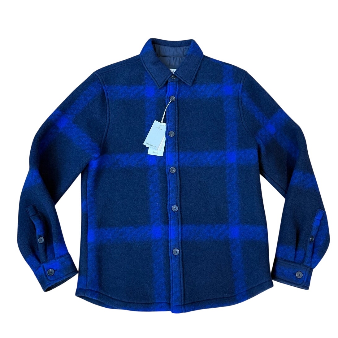 NWT Mango Check Flannel Plaid Overshirt Blue Shirt Jacket Super Soft Men's SMALL