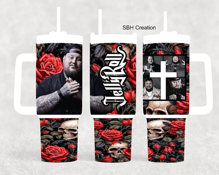 40oz Rose .skull Jelly roll insulated tumbler (like the stanley quencher)