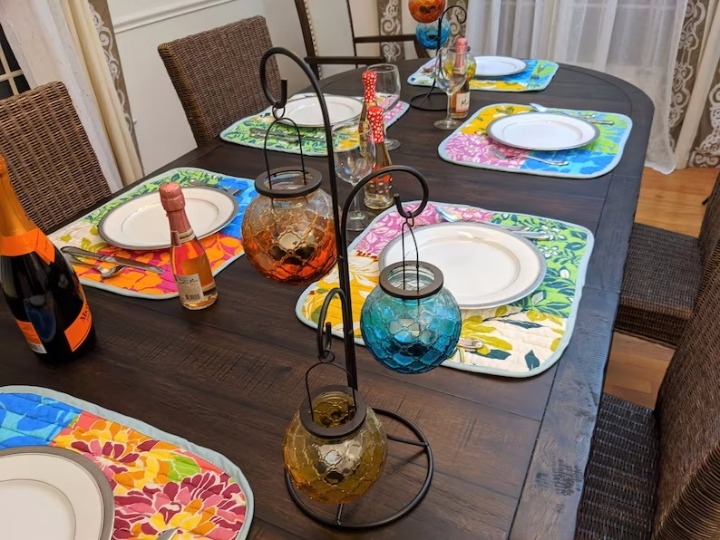 Placemats Colorful Tropical Vibes Floral Garden, Hand-Made Cotton Bohemian Patch