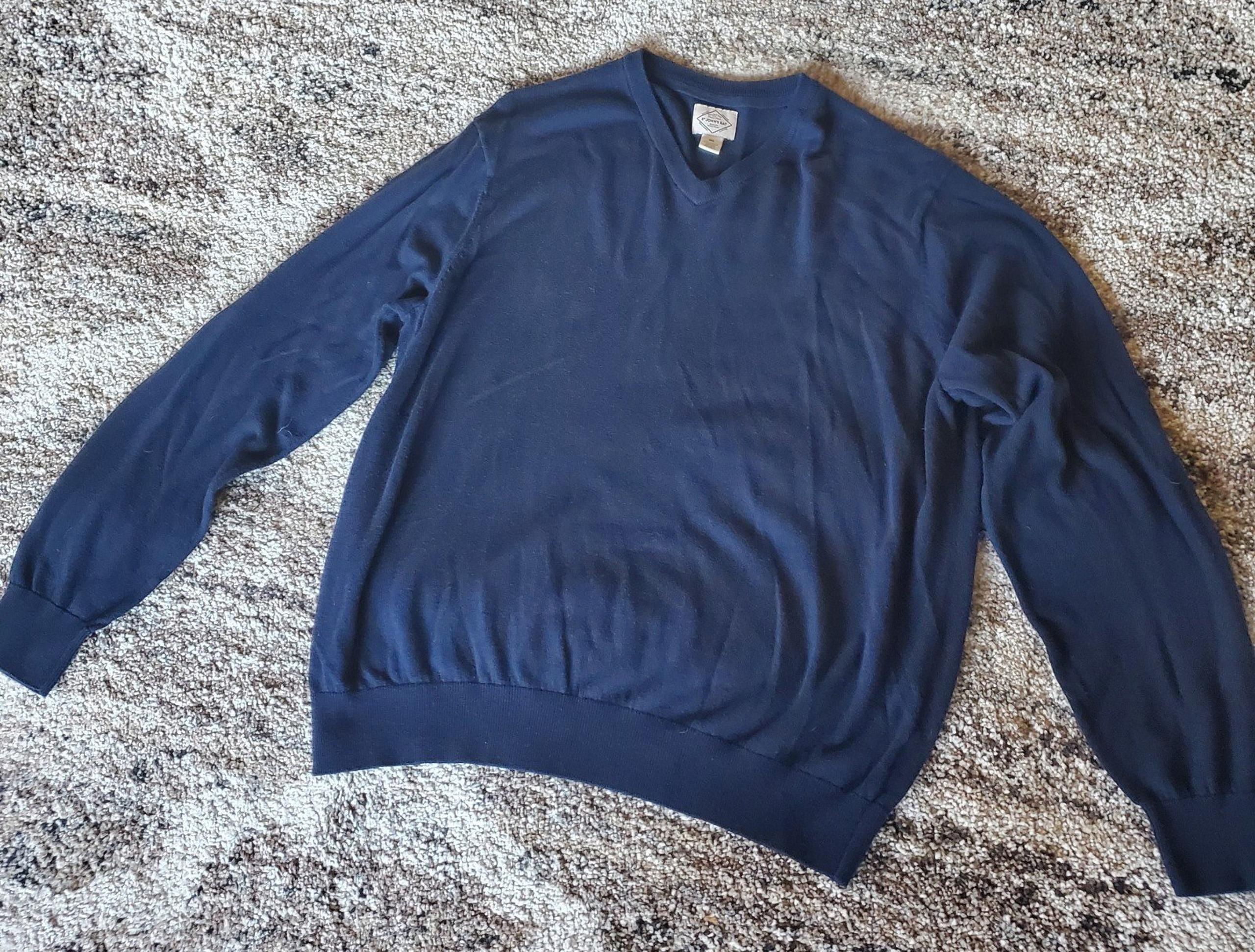 Mens XXL Sweater V- Neck Pullover St John's Bay Cotton Soft Knit Navy Blue