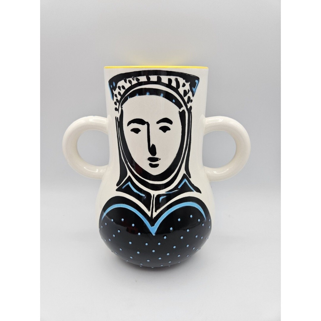 West Elm Fairy Tale Collection Black White Queen Vase Double Handle 8