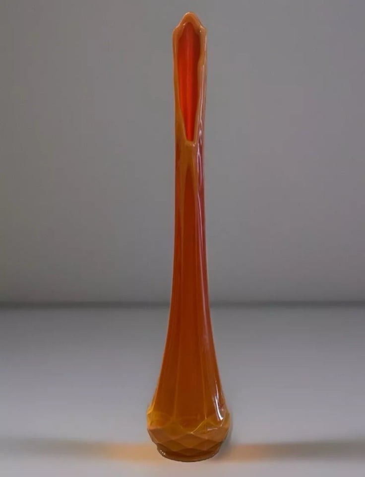 Vintage MCM L. E. Smith Bittersweet Orange Dominion Pattern 17.5 Inch Swung Vase