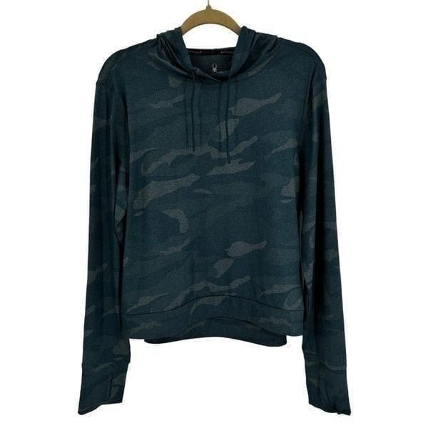 Spyder Camo Hoodie Pullover Long Sleeve Top Blue Large
