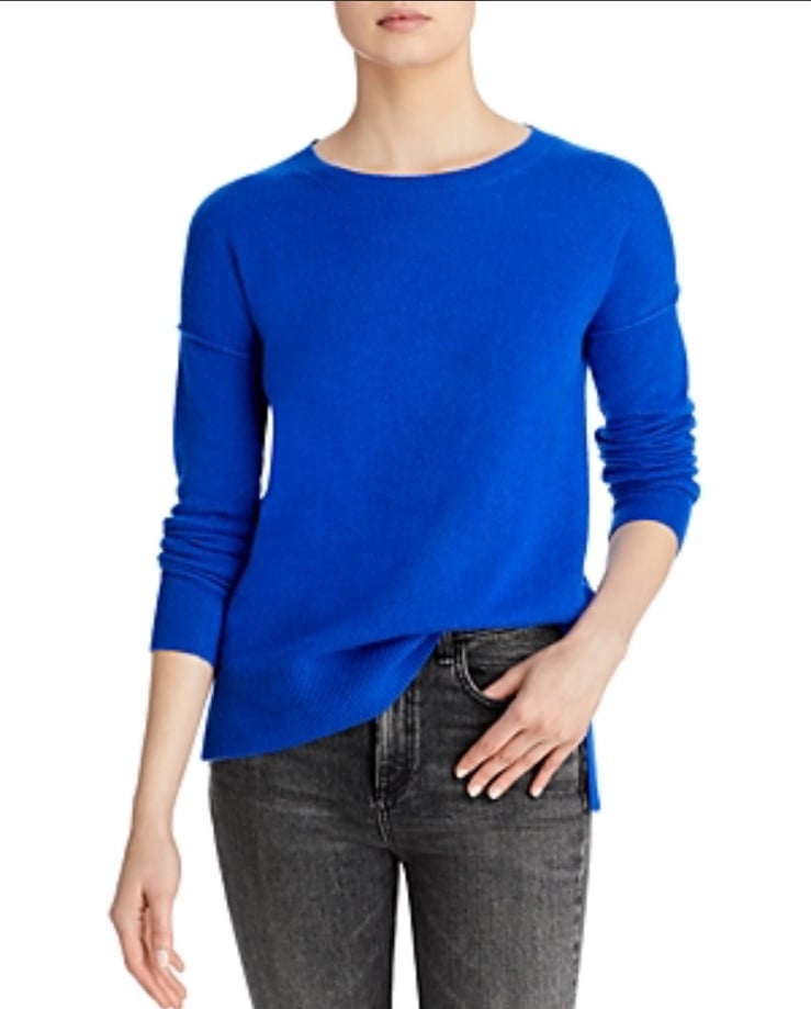 178 Aqua Cashmere High Low Crewneck Sweater, POOL BLUE, S