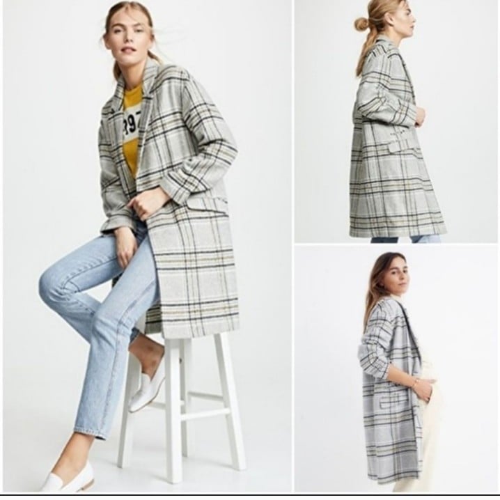 Madewell Plaid Bryant Coat jacket pearl ivory women's medium NWOT retails 328